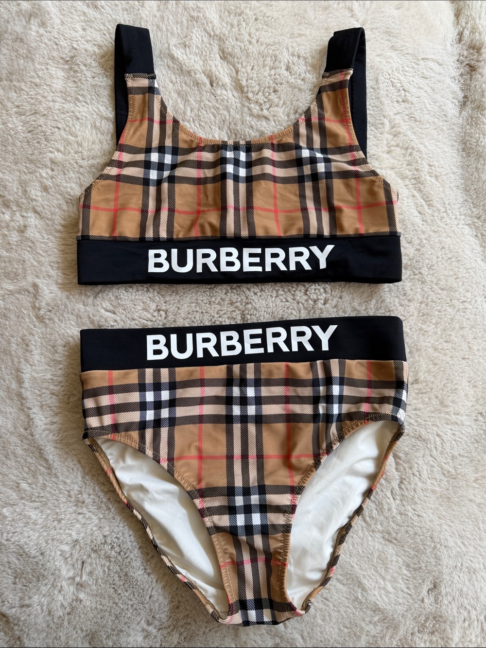 Burberry Tan Check Logo Bikini Set with Black Bands kids Size 14